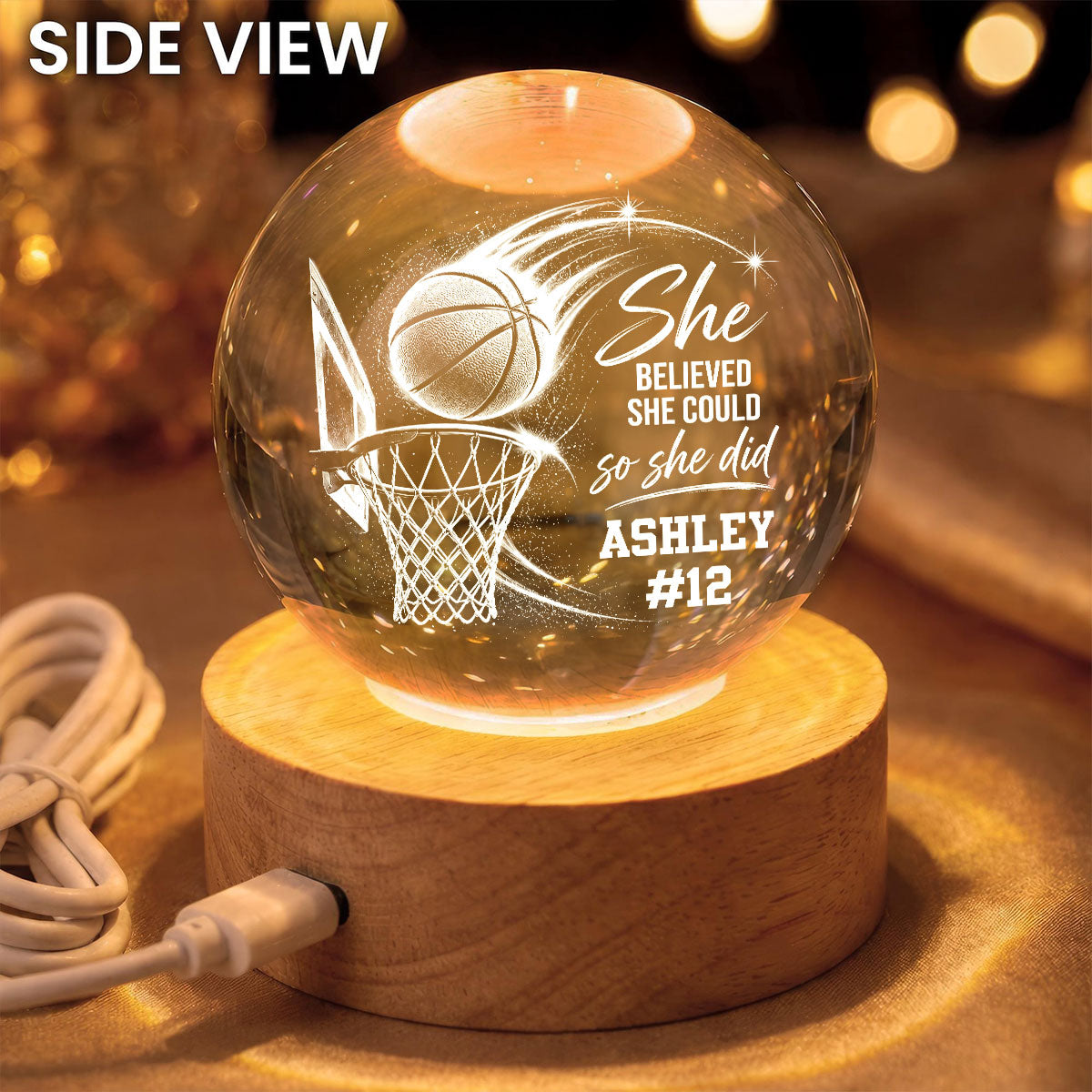 Proud Basketball Player Name And Number - Personalized Crystal Ball - Christmas Gift For Teenagers, Basketball Players, Basketball Lovers, Daughter, Granddaughter, Son, Grandson