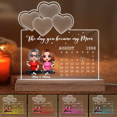 Sitting Doll Mother Daughter Under 3D Heart Personalized Custom Shape LED Night Light