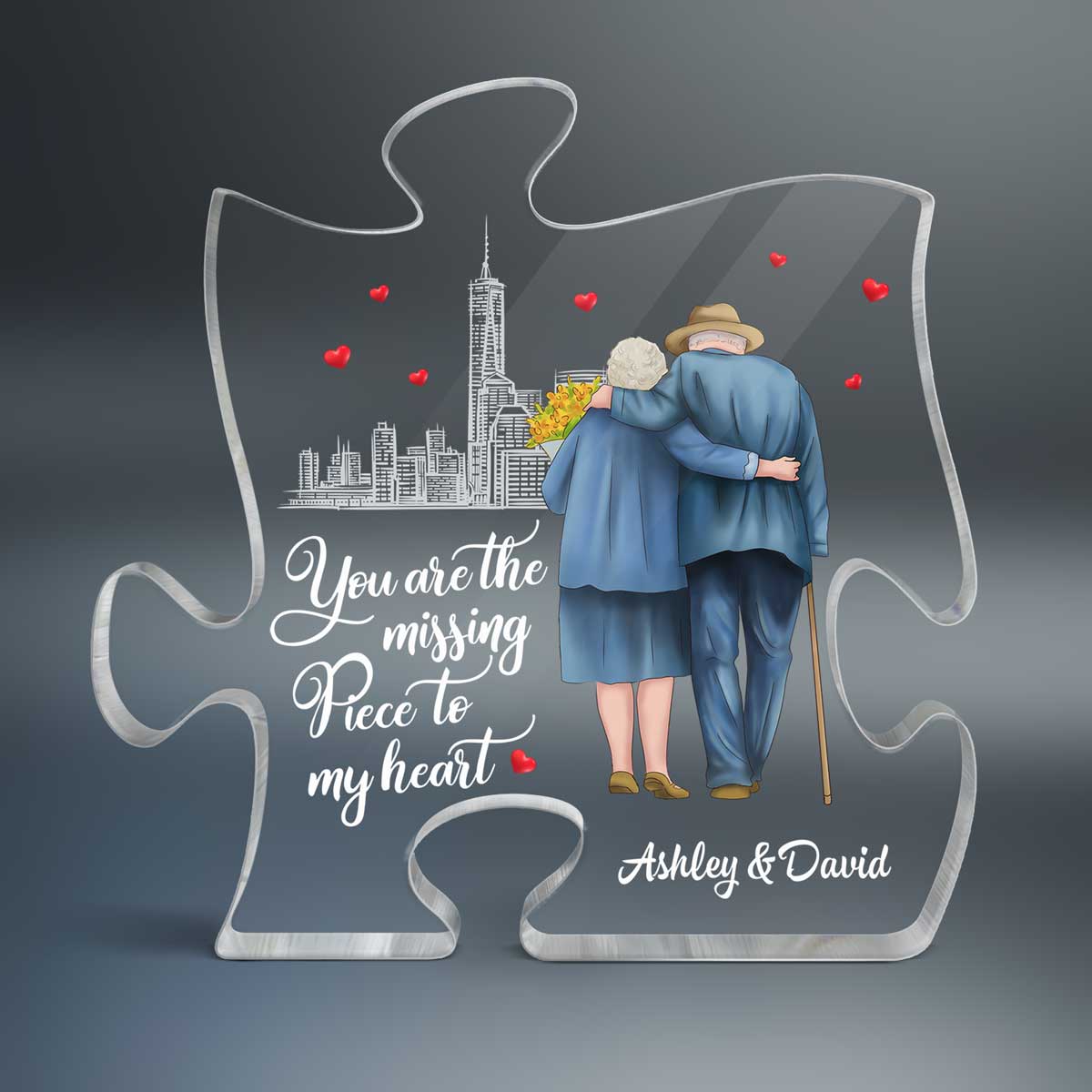 The Missing Piece To My Heart Old Couple Personalized Puzzle Acrylic Plaque
