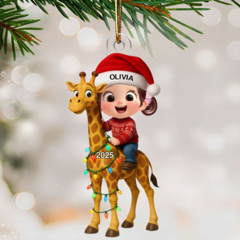3D Effect Little Kid Favorite Animals Giraffe Christmas Personalized Acrylic Ornament