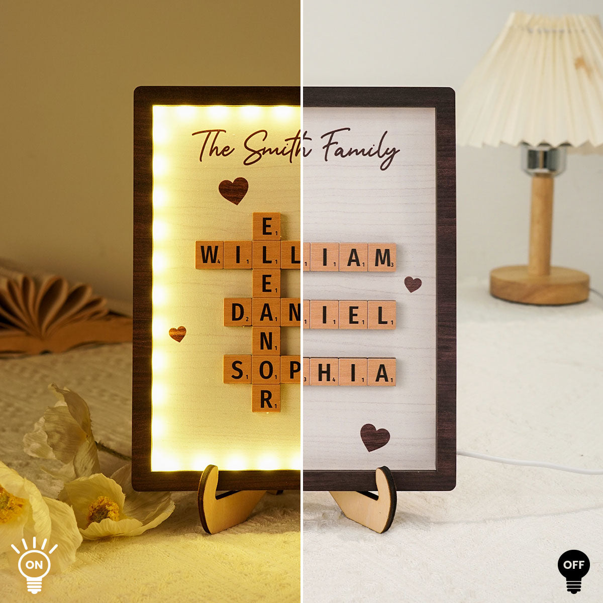 Family Crossword Art - Created In A Moment, Treasured Forever Personalized 2-Layer Wooden Plaque With LED, Gift for Mother's Day