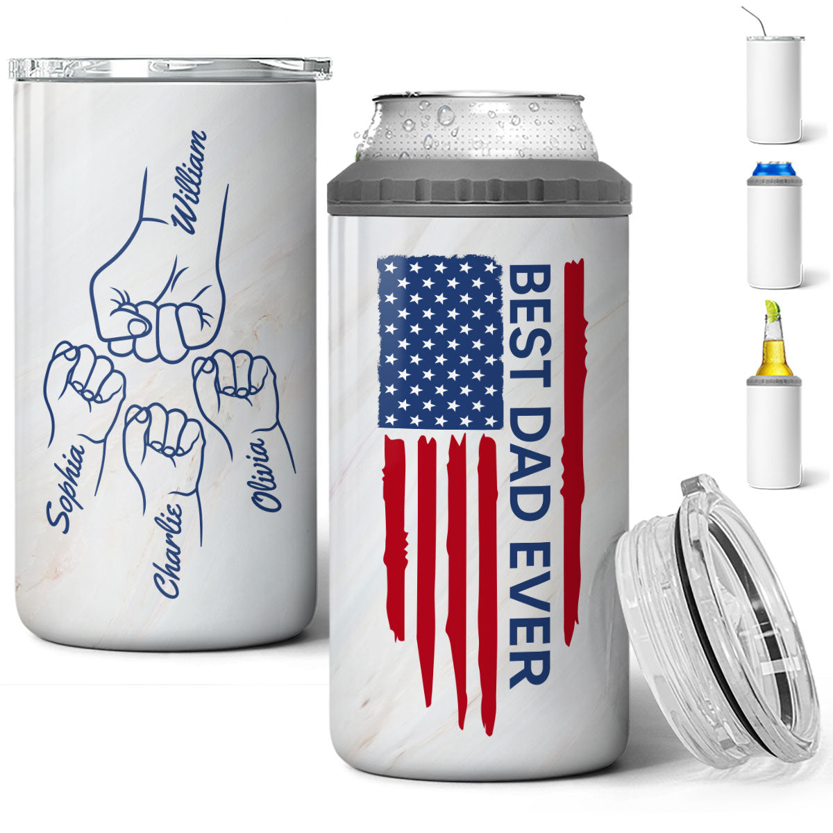 Best Dad Papa Grandpa Ever Fist Bump Outline Nation Flag Gift For Husband Father Figures - Personalized 4-in-1 Can Cooler - Gift For Husband Dad Grandpa