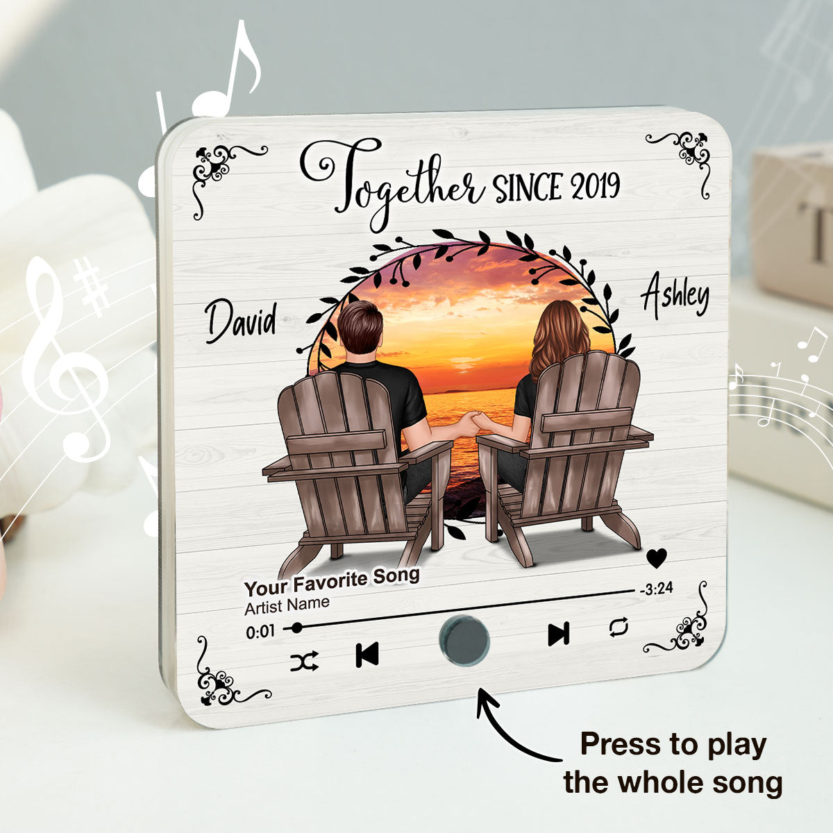 Couple Sitting Peaceful Landscape Through Rustic Window Personalized Music Magnet