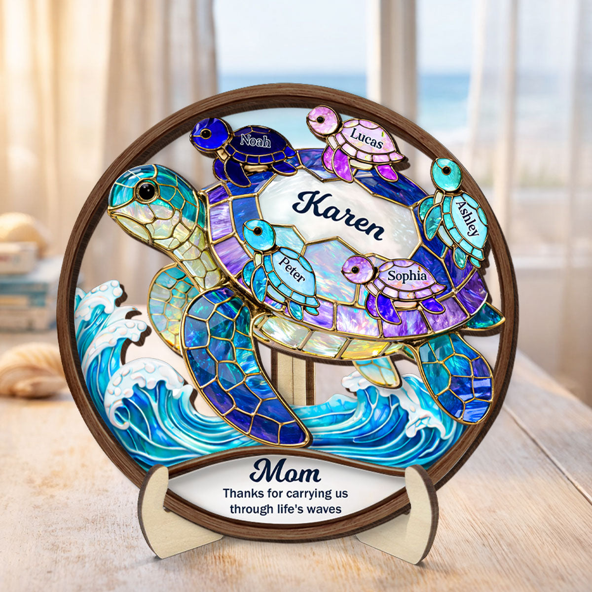 Thanks for Carrying us Through Life's Waves - Personalized 2-Layered Wooden Plaque - Mother's Day Gift for Mom, Wife
