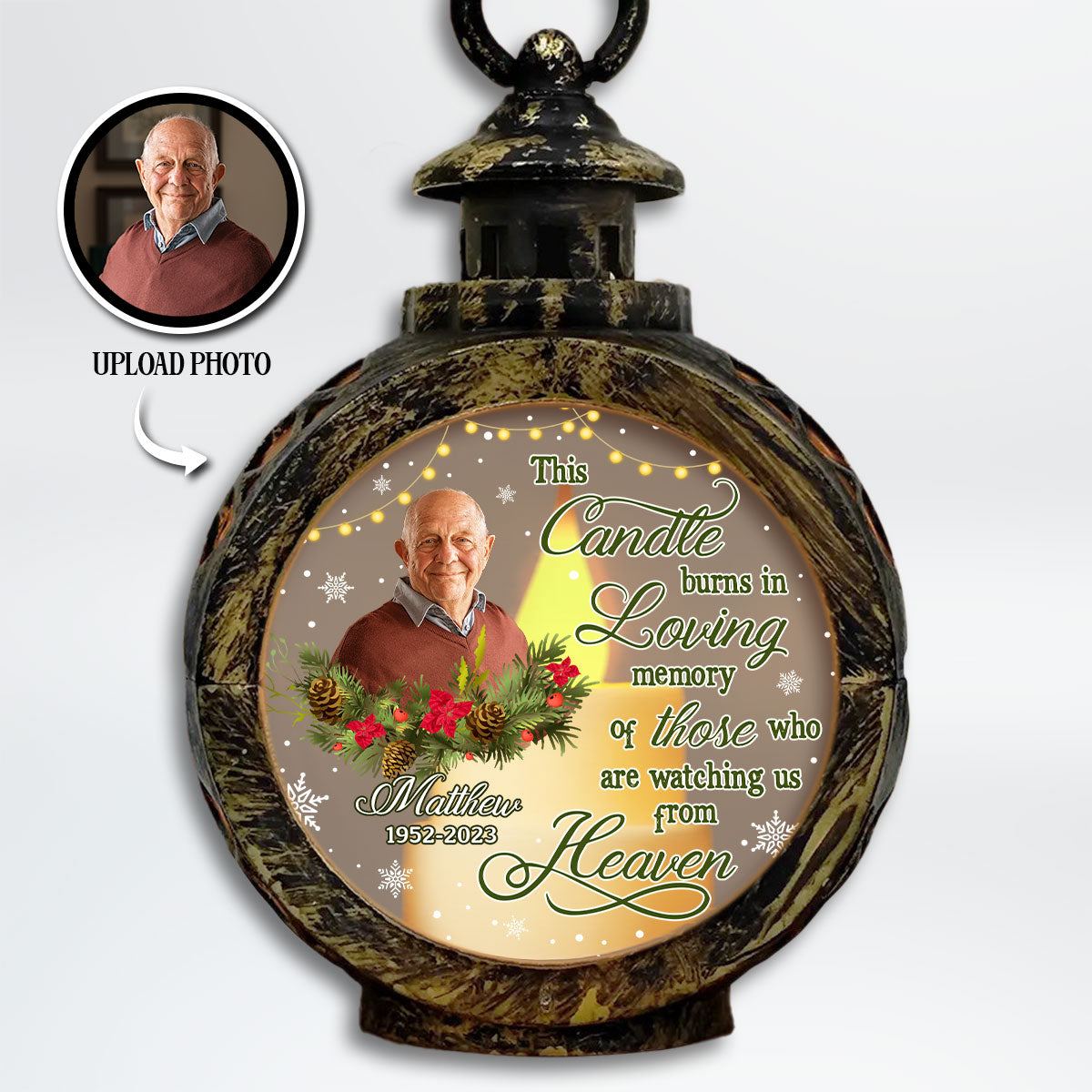 This Candle Burns In Loving Memory Memorial Keepsake Photo Upload Personalized Lantern Ornament