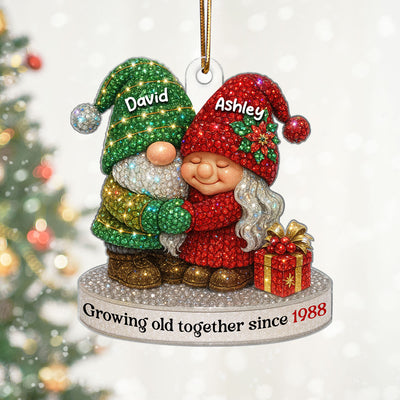 Crystal 3D Effect Gnome Old Couple - Personalized Acrylic Ornament - Christmas Gift for Couple, Husband, Wife