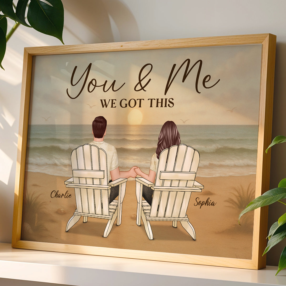 Vintage Retro Couple Beach Landscape Personalized Poster, Gift For Him, For Her