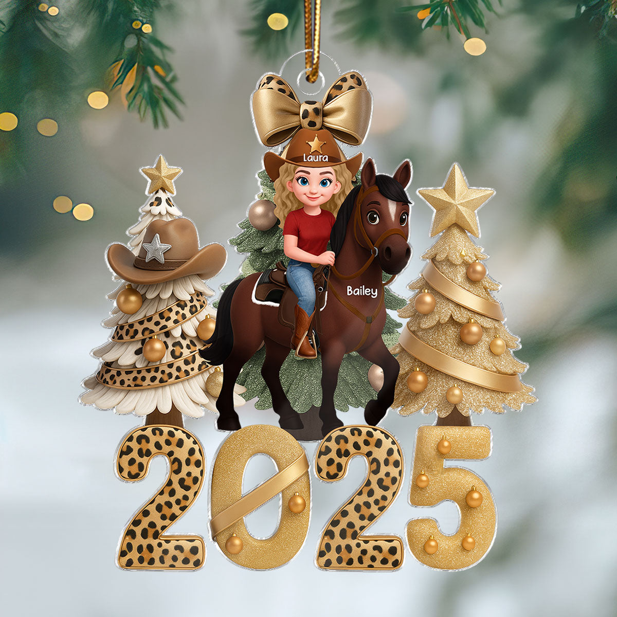 2025 Western Vibe Christmas Girl & Horse - Personalized Acrylic Ornament