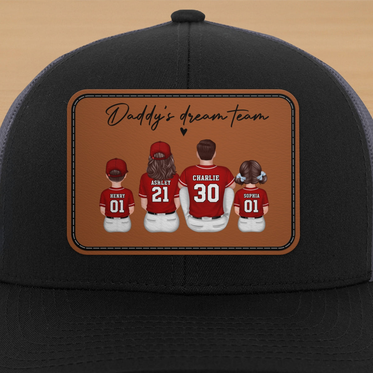 Daddy's Dream Team Personalized Trucker Hat, Father's Day Snapback Baseball Hat Gift for Baseball Dads