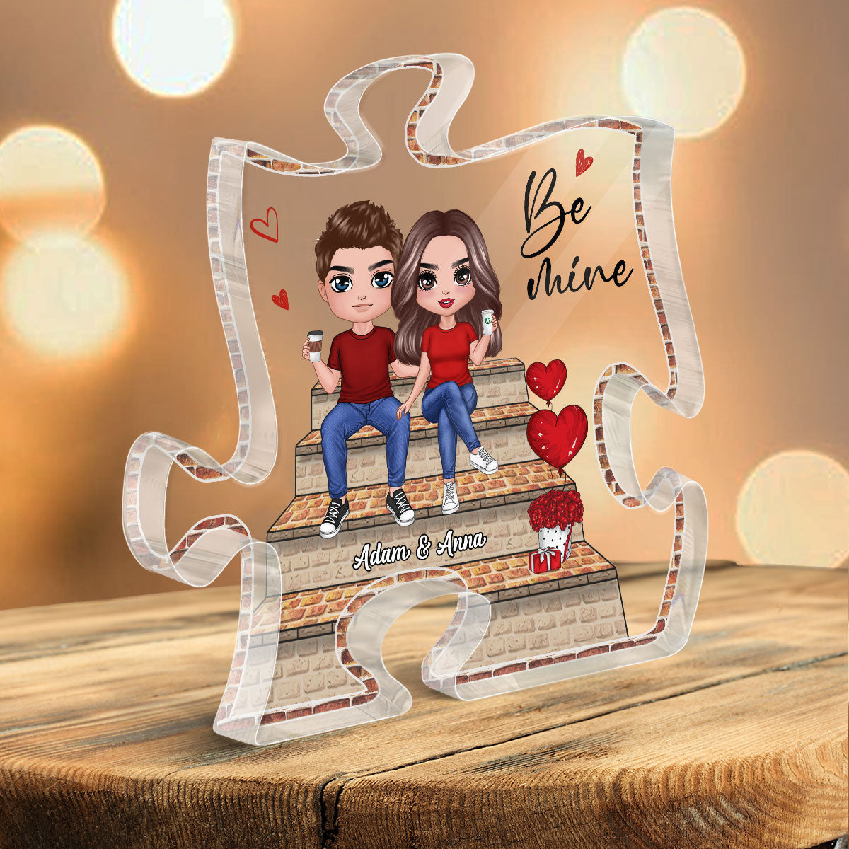 Couple Sitting On Stair Outline Personalized Puzzle Acrylic Plaque