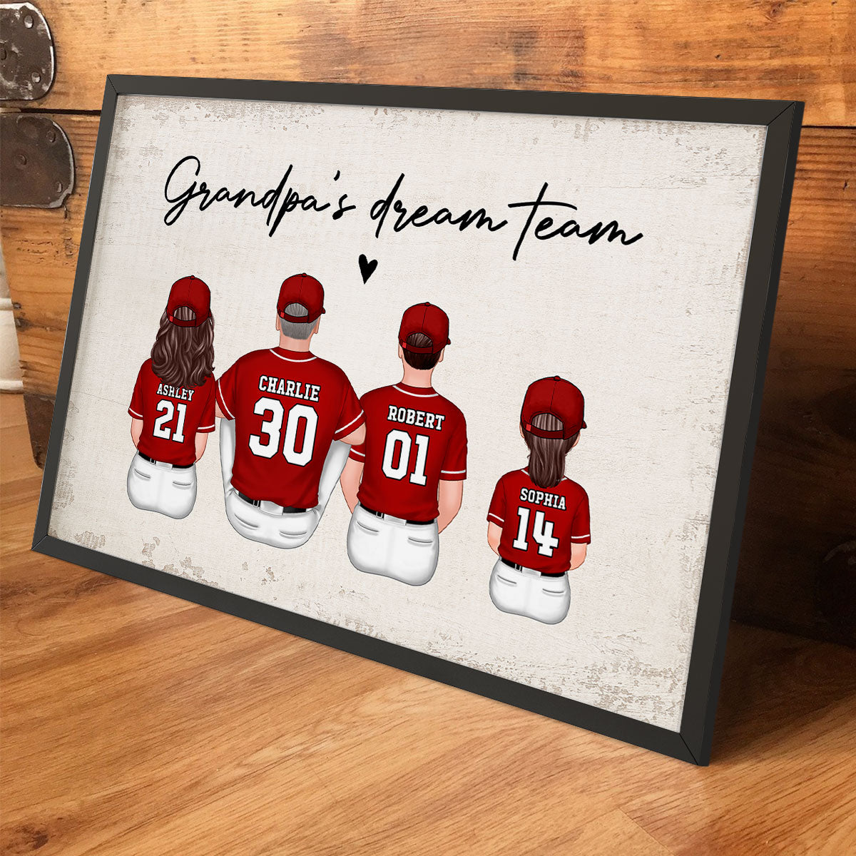 Grandpa's Team Baseball Family Sitting Personalized Poster, Father's Day Gift For Grandpa, Dad, Husband