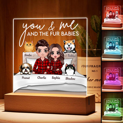 You Me And Fur Babies On Bed Personalized Custom Shape LED Night Light