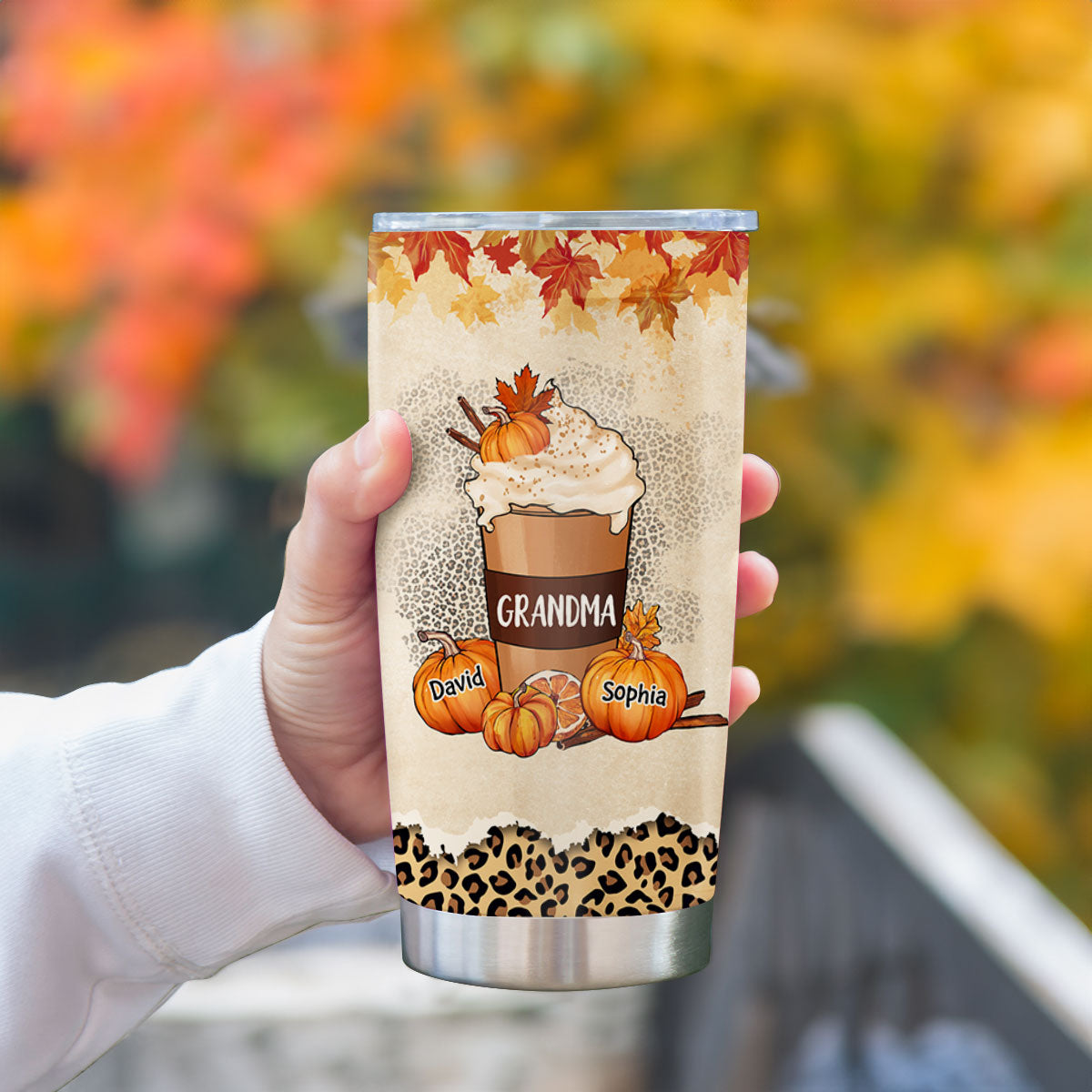 Grandma Pumpkin Spice Latte And Pumpkids Fall Season Personalized Tumbler
