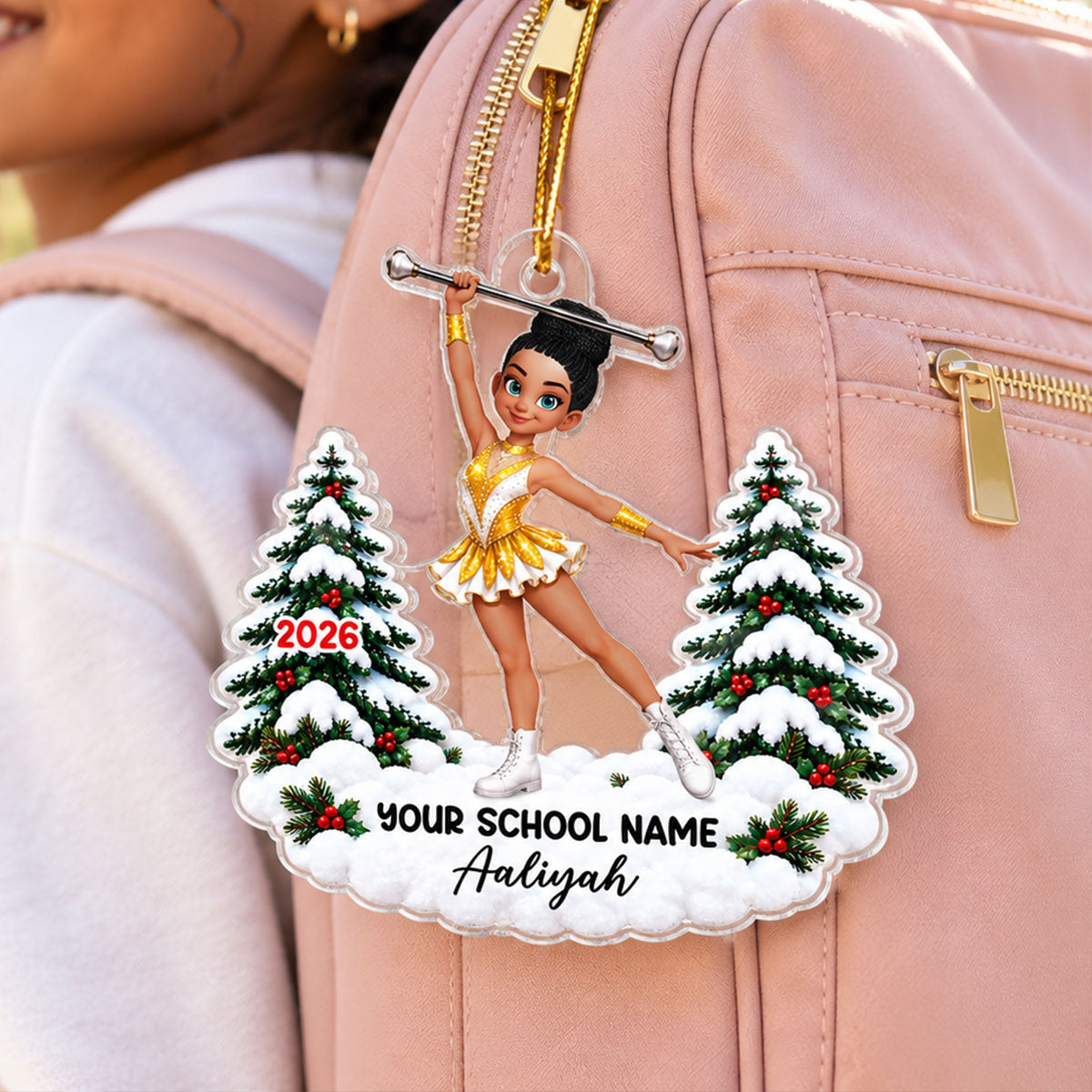 Color Guard Girl Custom Name & School Name - Personalized Acrylic Ornament - Christmas Gift For Color Guard Girls, Marching Band Members, Daughter, Granddaughter