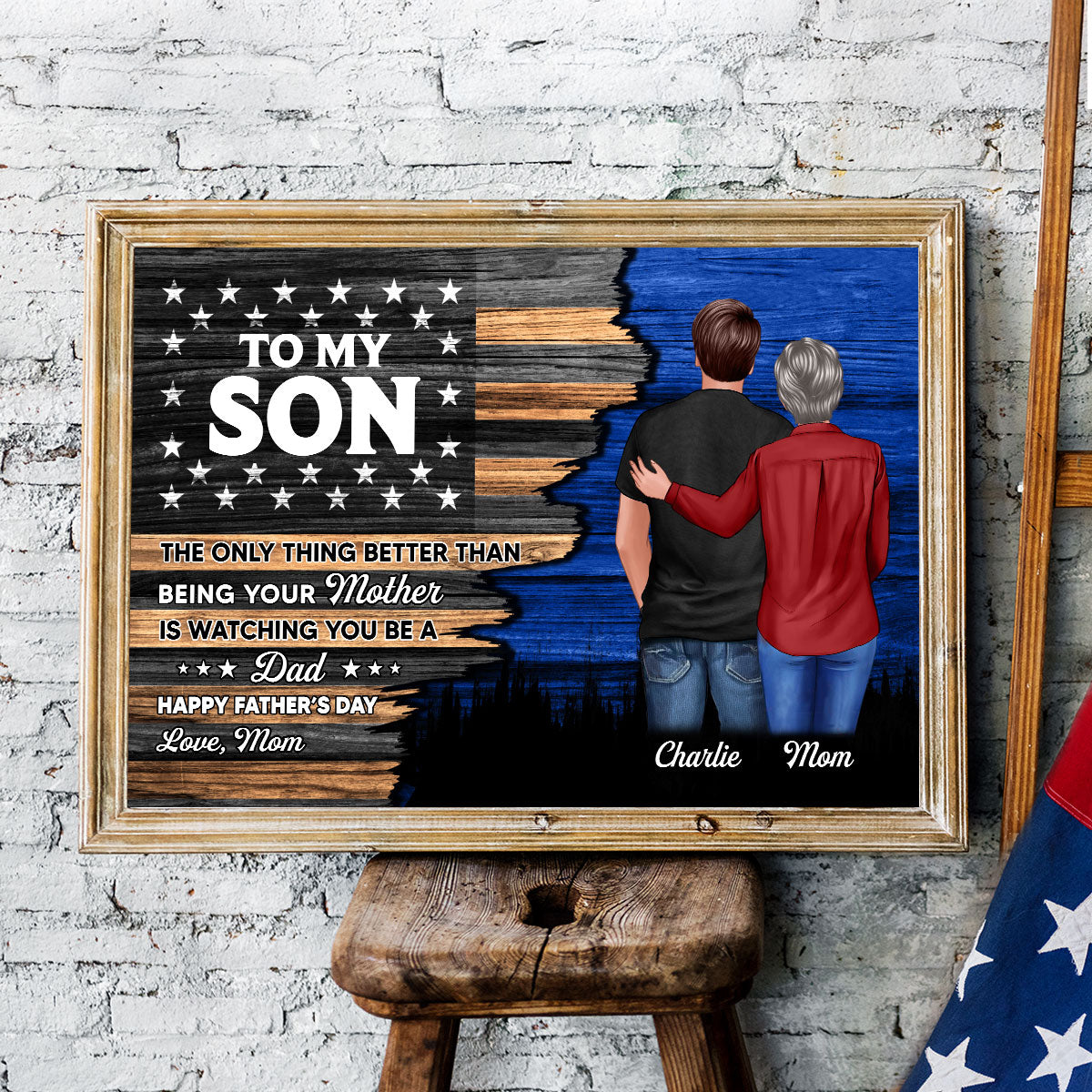 Half Flag To My Son From Mom Happy Father's Day Personalized Poster