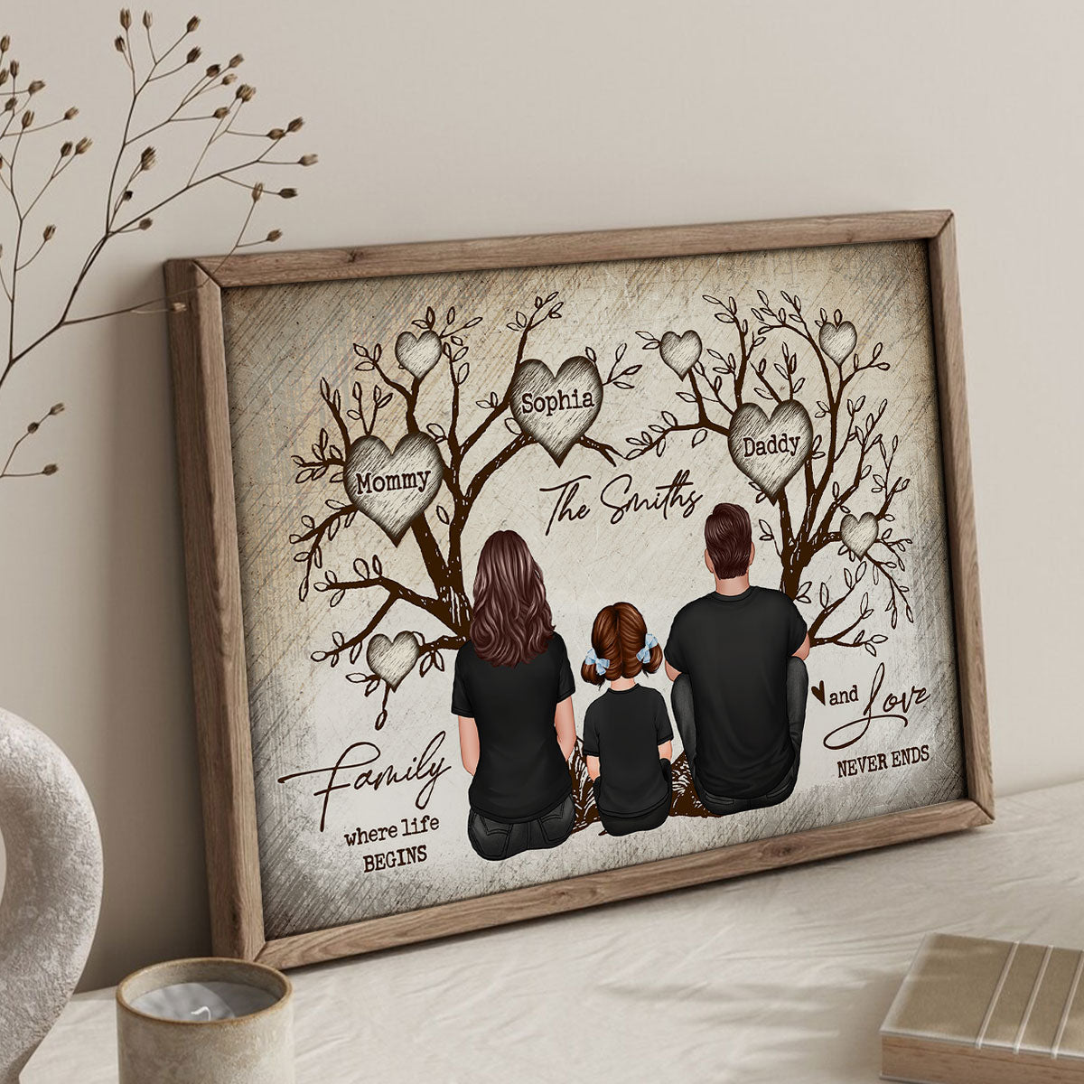 Family Heart Tree Sitting - Personalized Poster