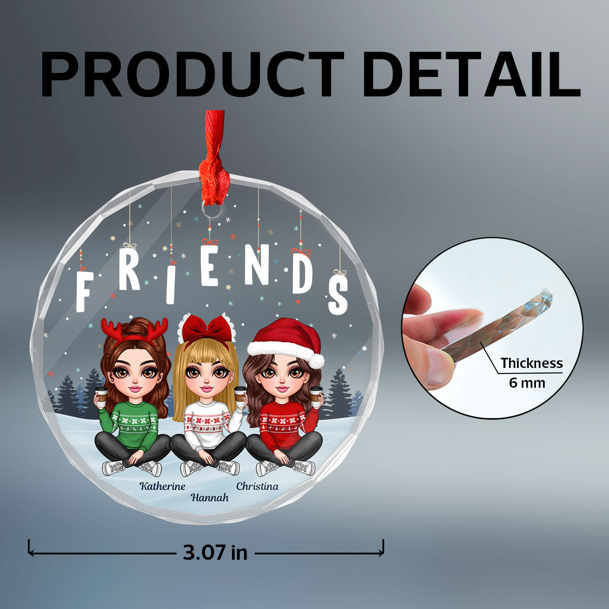 Hanging Letters Besties Friends Sisteres Personalized Glass Ornament, Christmas Gift