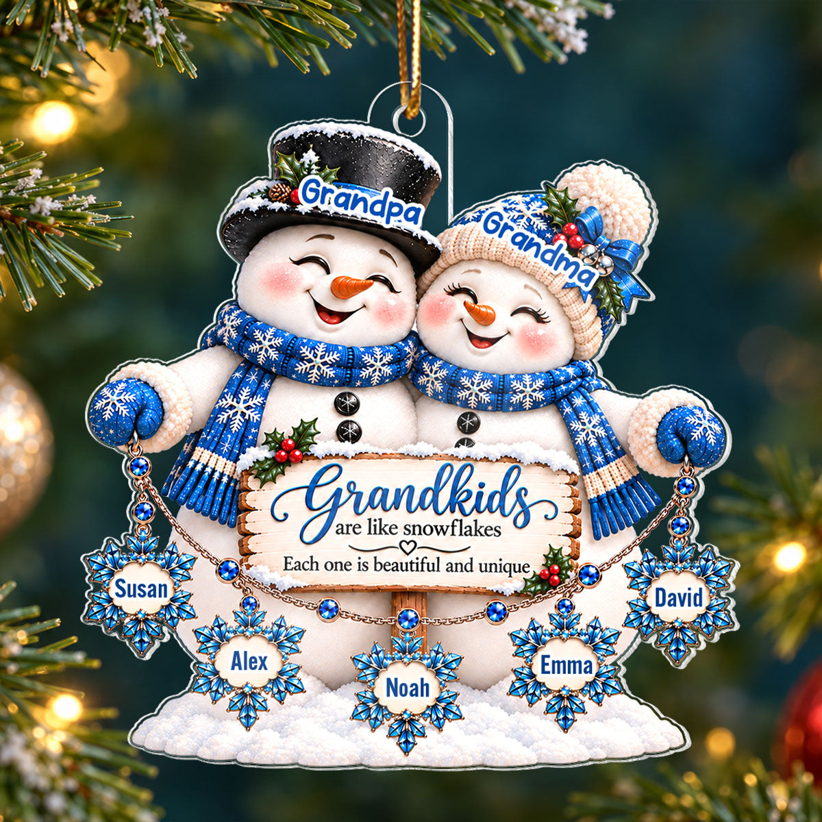 Grandkids Are Snowflakes Snowman Grandparents 2D Flat - Personalized Acrylic Ornament - Christmas Gift For Grandparents