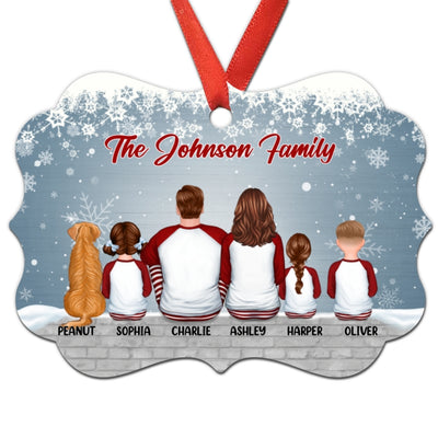Pajamas Family Back View Dog Cat Snow Wall Personalized Christmas Ornament