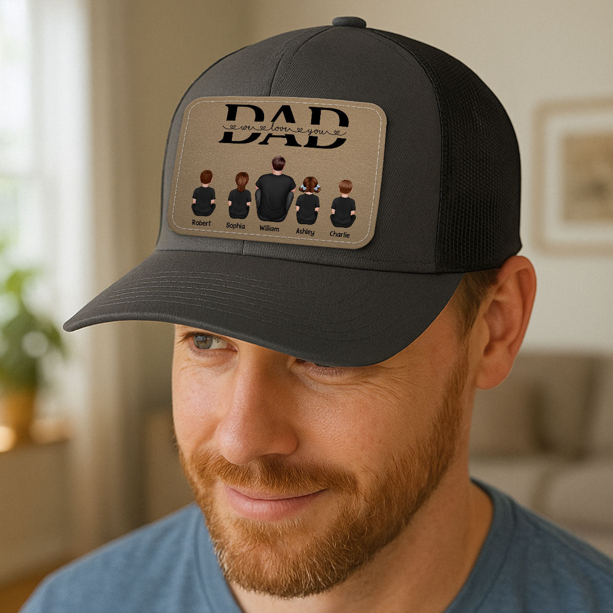 Dad We Love You Personalized Leather Patch Hat, Gift For Dad