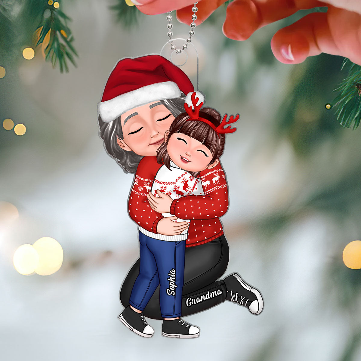Christmas Grandma Hugging Kid Gift For Granddaughter Grandson Grandchildren Personalized Acrylic Ornament