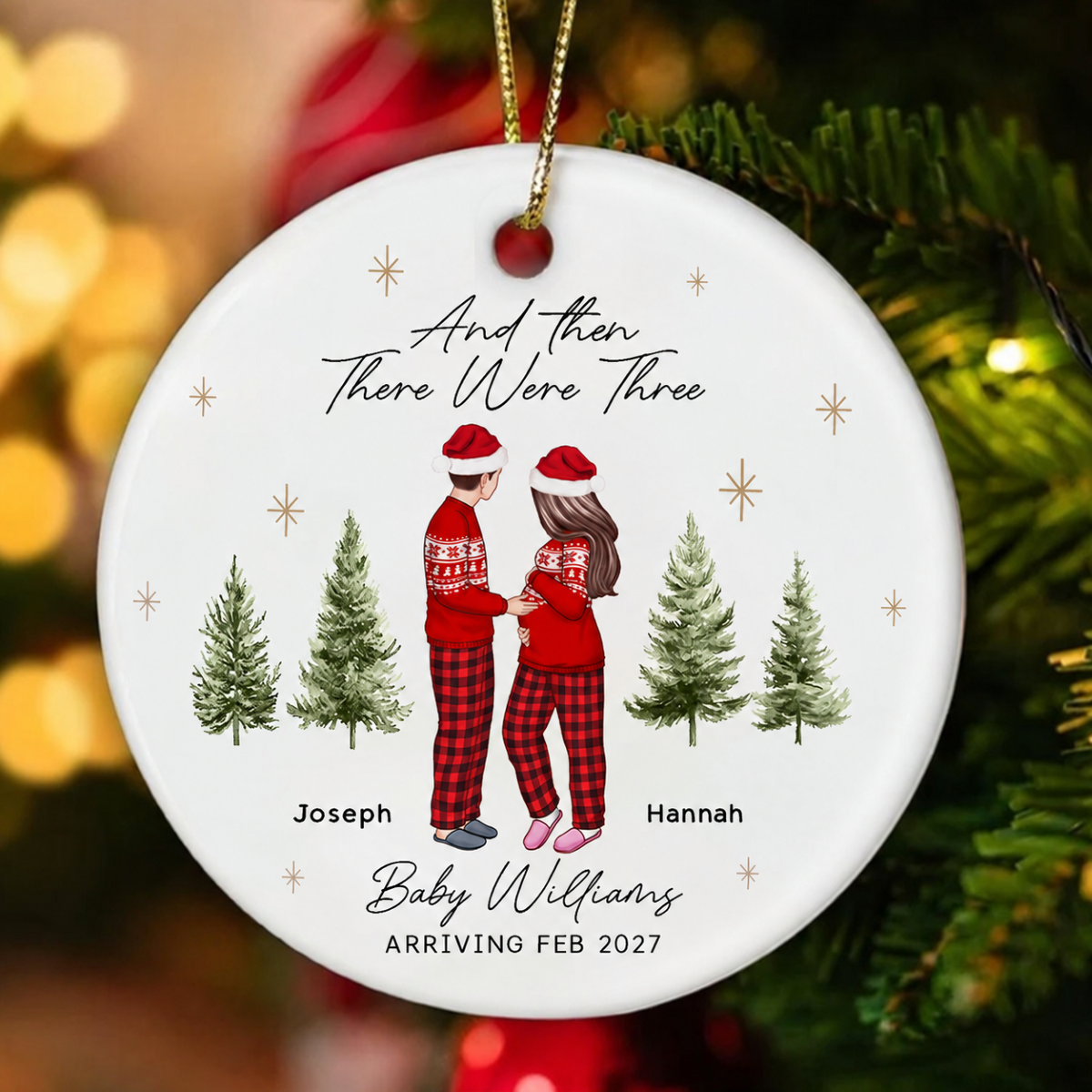 And Then There Were Three - Pregnancy Announcement Ornament - Baby Coming Soon Ornament - Ornament for Baby - Expecting Mom Gift