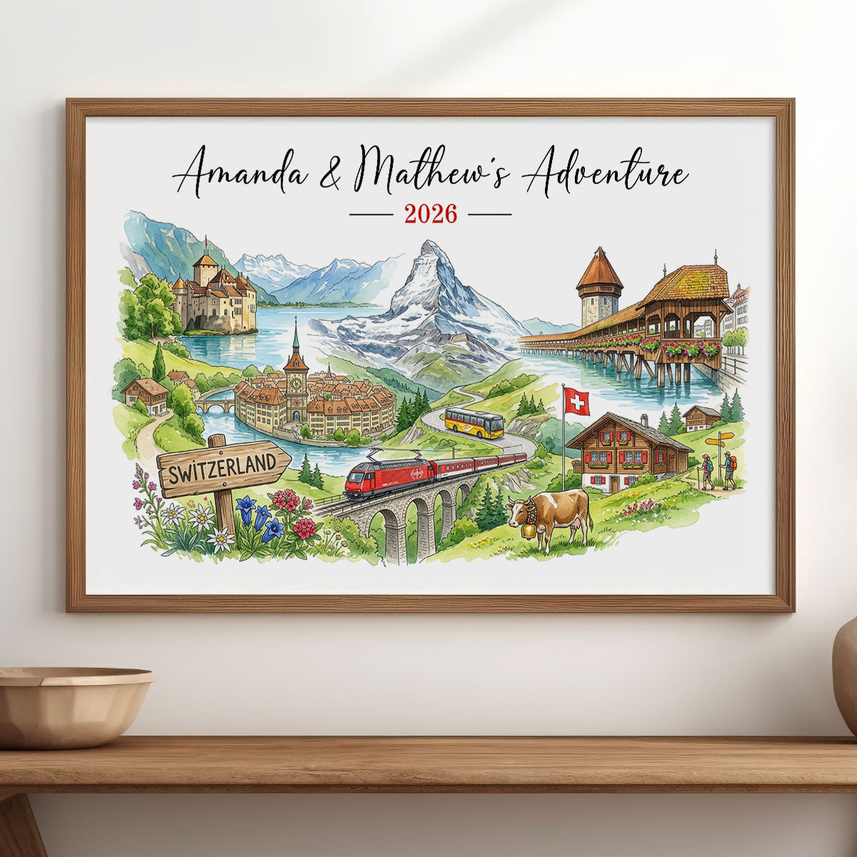Our Adventure Travel Memory - Personalized Poster - Anniversary Christmas Gift for Couples, Wedding Gift, Honeymoon Keepsake.