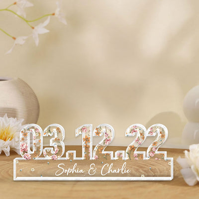 Couple Engagement Wedding Anniversary Special Date Custom Flower Printed Acrylic Block Plaque,  Gift For Her, Gift For Him