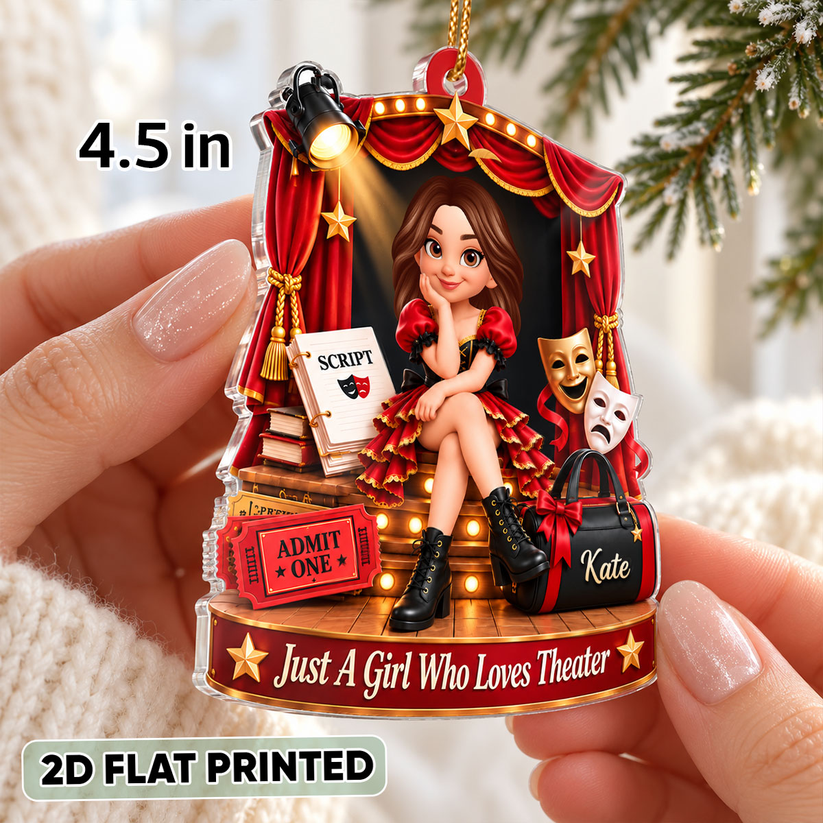 Just a Girl Who Loves Theater - Personalized Acrylic Ornament - Christmas Gift for Daughter, Granddaughter, Niece