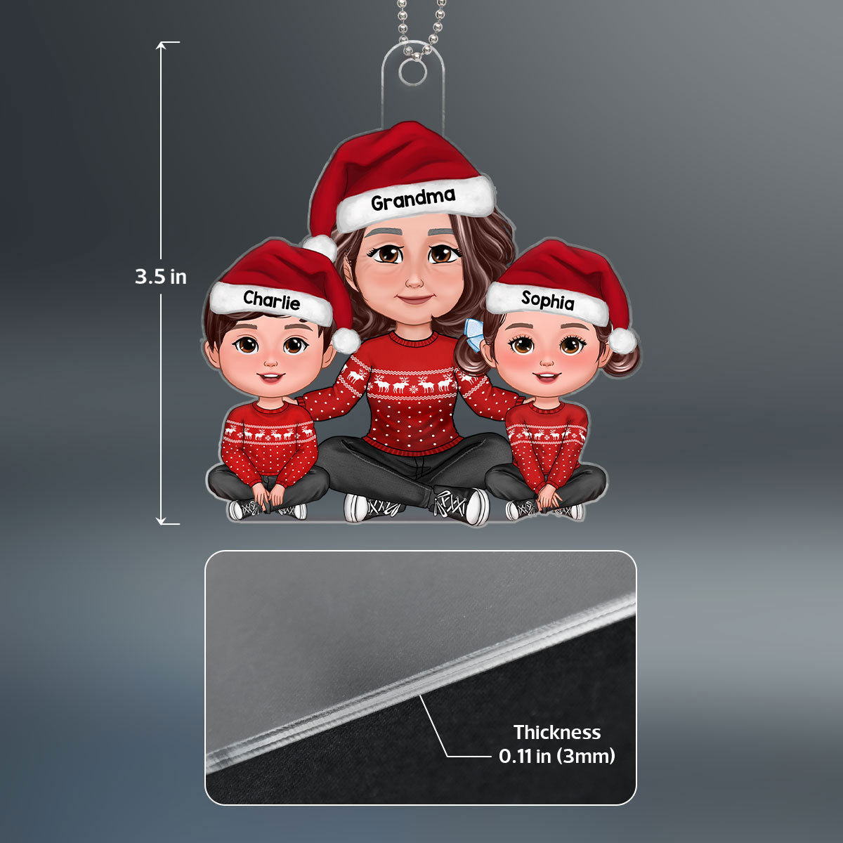 Grandma Grandkids Sitting Embracing Crossed Legs Personalized Acrylic Ornament