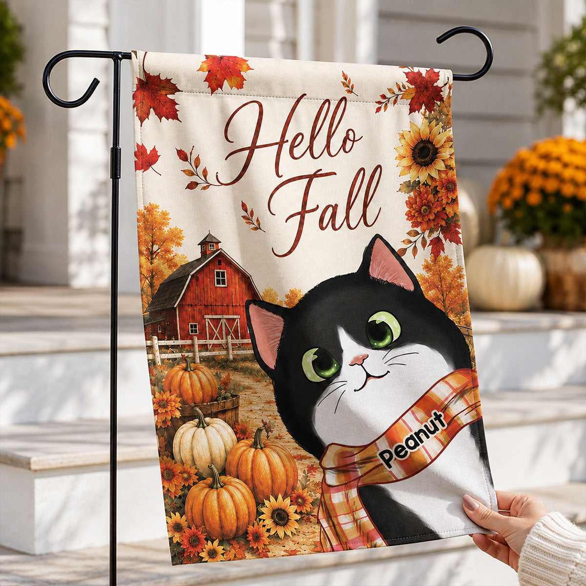 Trending Hello Fall Cute Cat - Personalized Garden Flag - Fall Season Gift For Cat Lovers