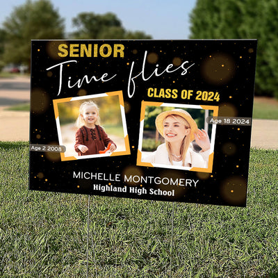 Time Flies Senior Graduate Family Yard Decor Photo Inserted Personalized Yard Sign