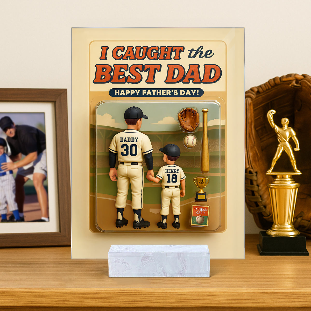 We Caught the Best Dad Baseball Custom Figure Personalized Acrylic Plaque, Father's Day Gift for Dad, Gift for Husband