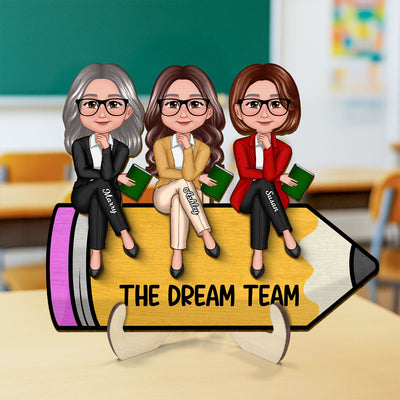 Doll Teacher Best Friends Colleagues Sitting On Pencil Personalized 2-Layer Wooden Plaque, Back To School Gift, Teacher Appreciation Gift, Classroom Decor