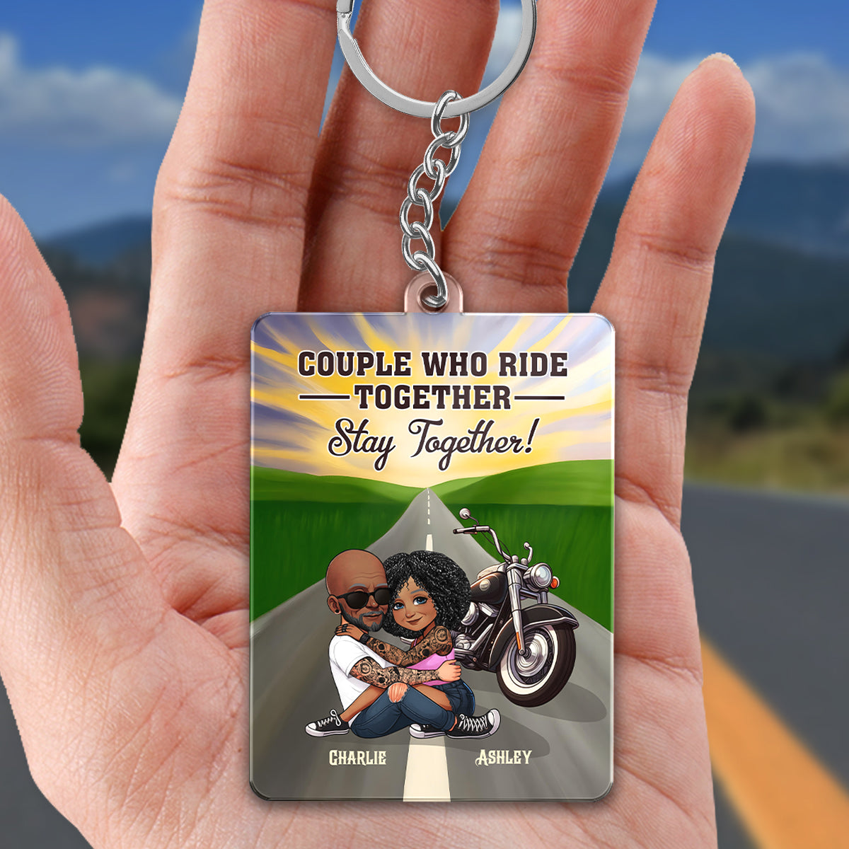Bikers Couple Riding Partners for Life Personalized Acrylic Keychain, Gift for him, Gift for her