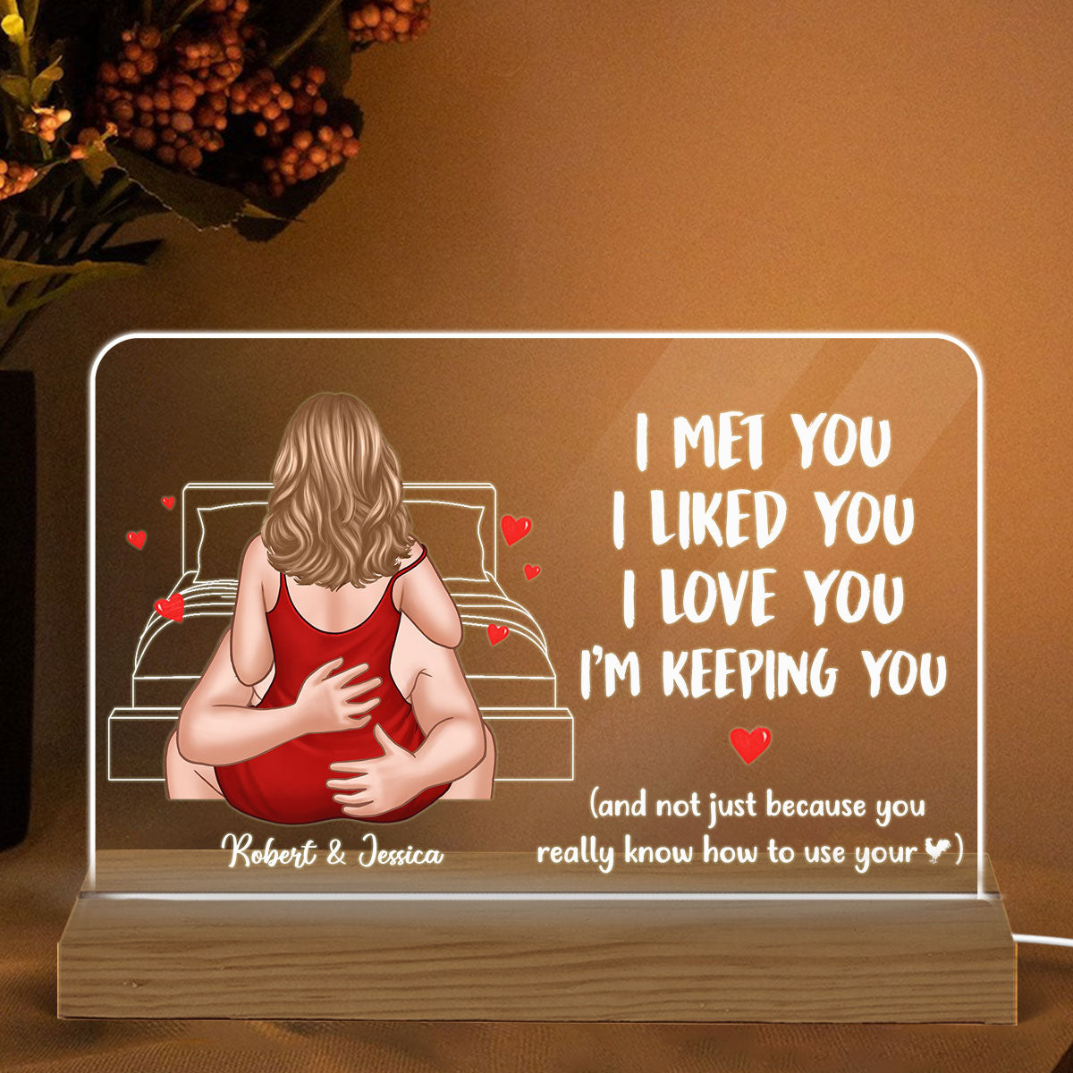 Couple Kiss Passionate I Met You I Love You Personalized Custom Shape Acrylic Plaque LED Night Light
