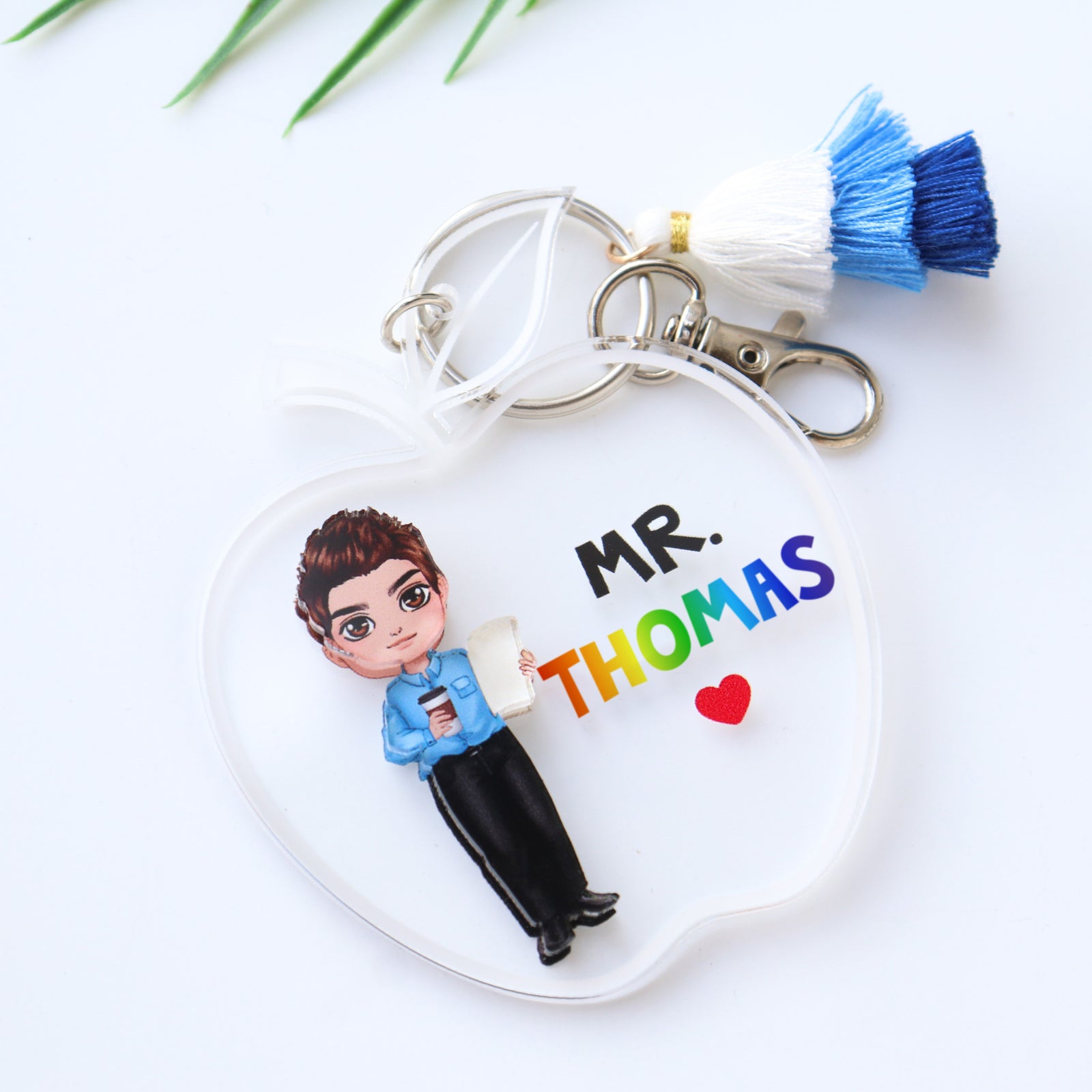 Doll Teacher Apple Shaped Personalized 2-Layer Acrylic Keychain