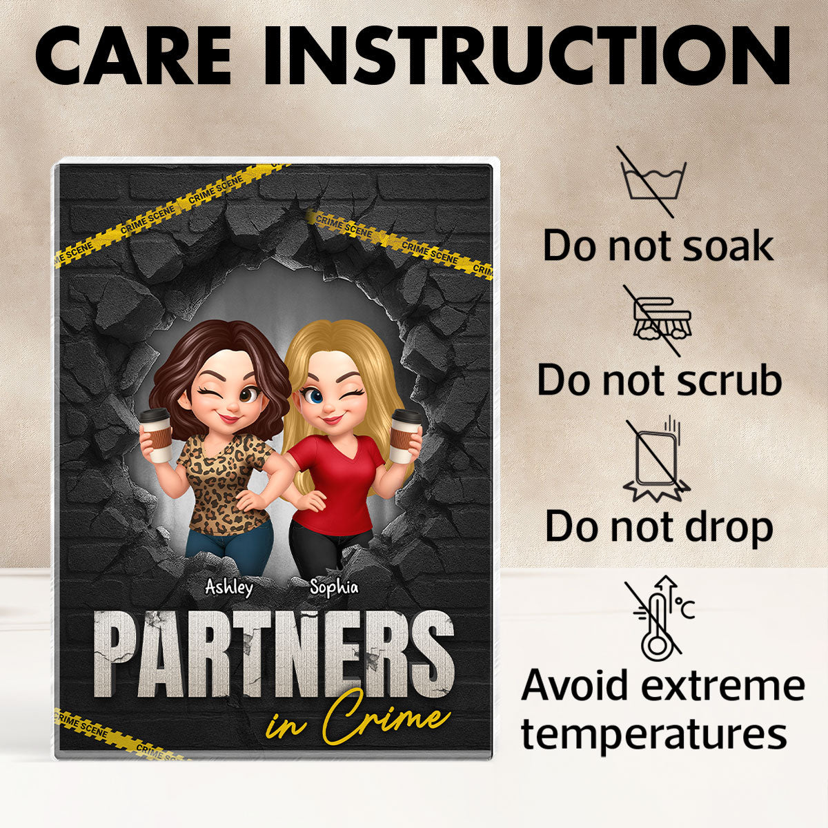 Besties Sisters Partners In Crime 3D Effect Break Through Wall Personalized Acrylic Block