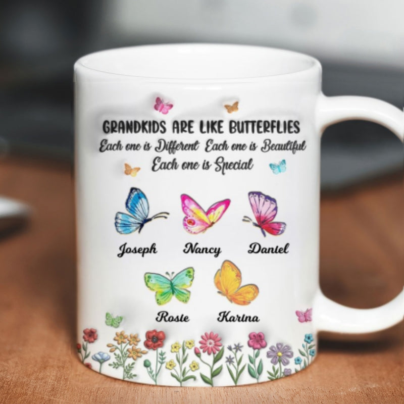 Grandkids Are Like Butterflies, Each One is Beautiful Personalized 3D Inflated Effect Mug, Gift for Grandma