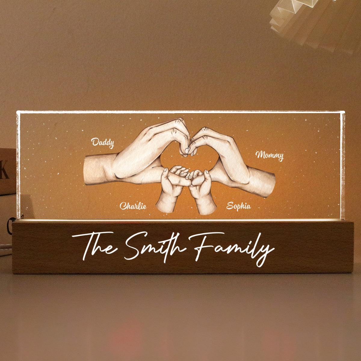 Family Heart Hands Gift Father's Day Gift Personalized Acrylic LED Night Light