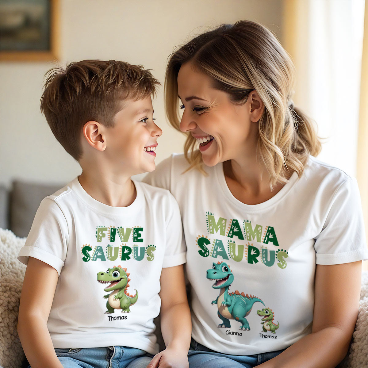 3D Effect Mamasaurus And Babysaurus Personalized Shirts [Set Of 2 Shirts]