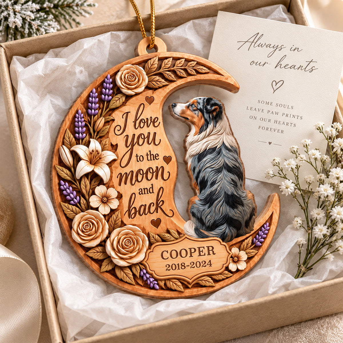 Memorial Pet I Love You to the Moon and Back - Personalized Wooden Ornament - Heartfelt Pet Loss Sympathy Keepsake