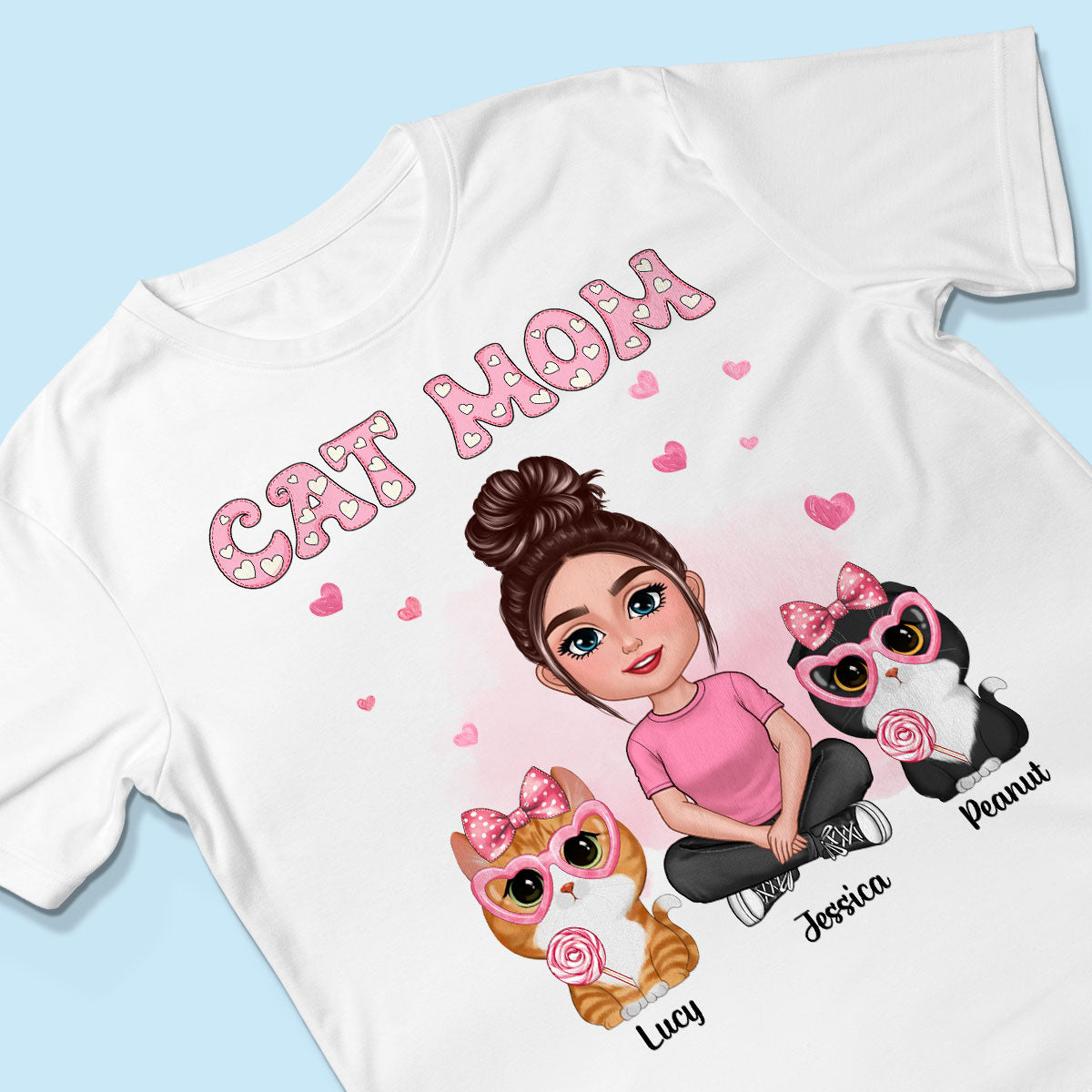 Cat Mom Pink Pattern Personalized Shirt,  Gift For Cat Mom