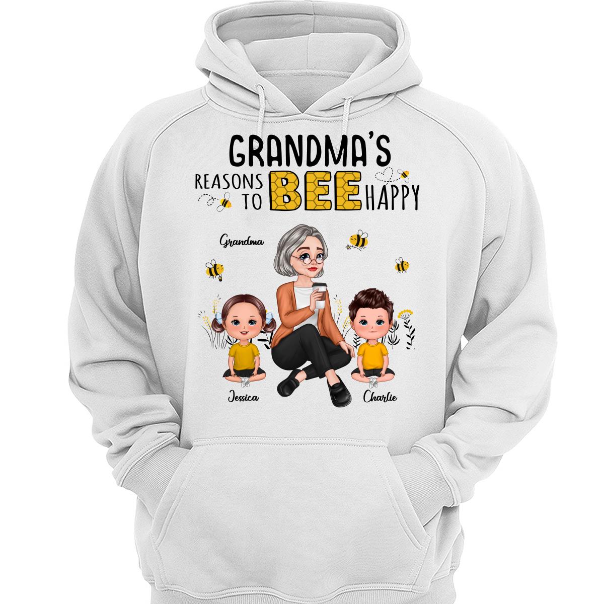 Reasons Bee Happy Pretty Cartoon Grandma & Doll Kids Personalized Shirt