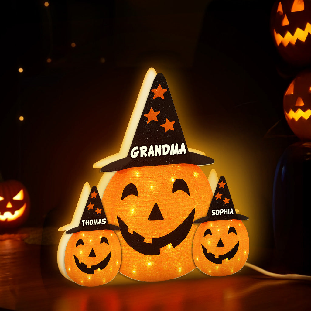 Halloween Grandma Jack O'Lantern Custom Kids Names Personalized LED Light Box