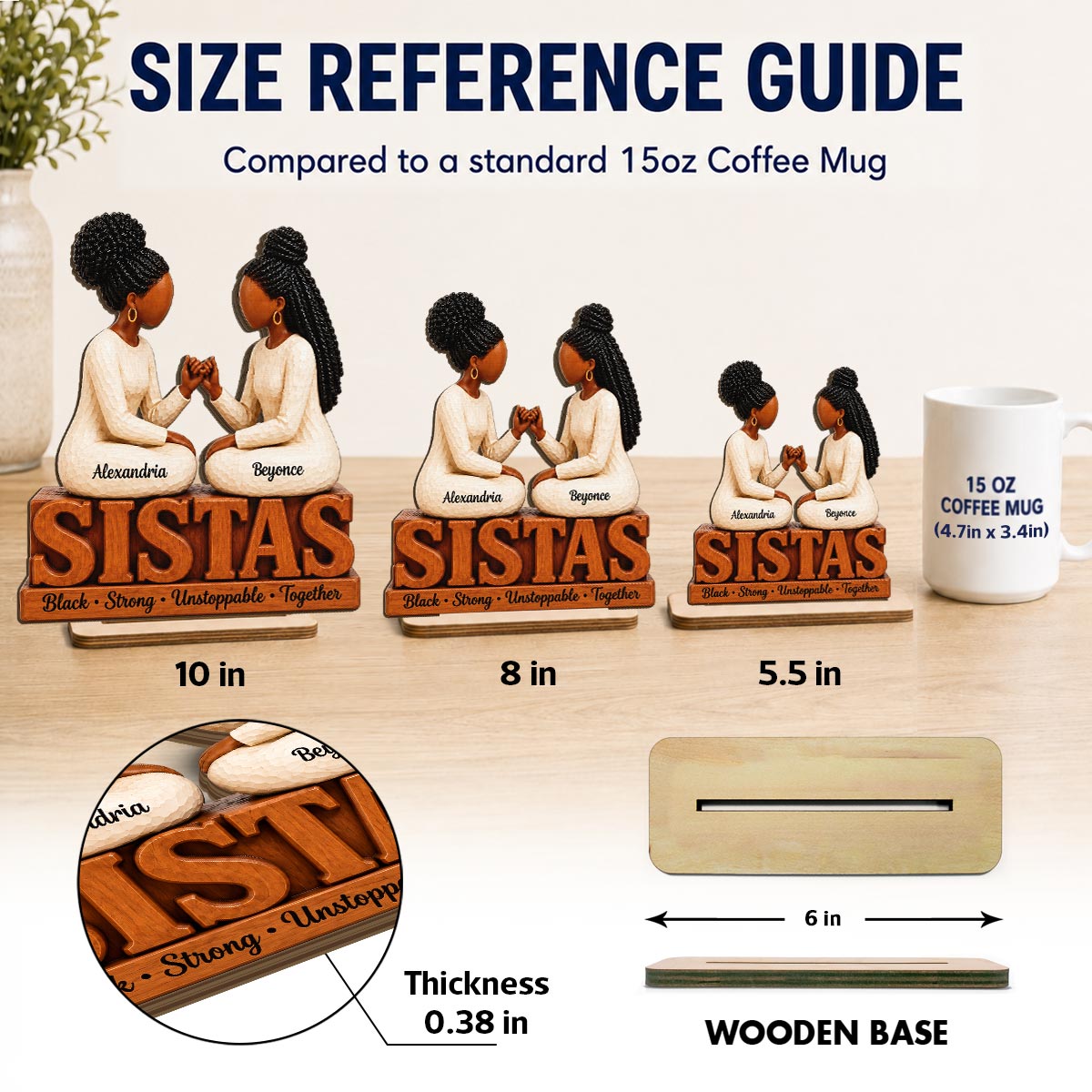 Sistas Black Strong Unstoppable Together - Personalized Wooden Plaque – Gift for Best Friends, Sisters & Soul Sisters