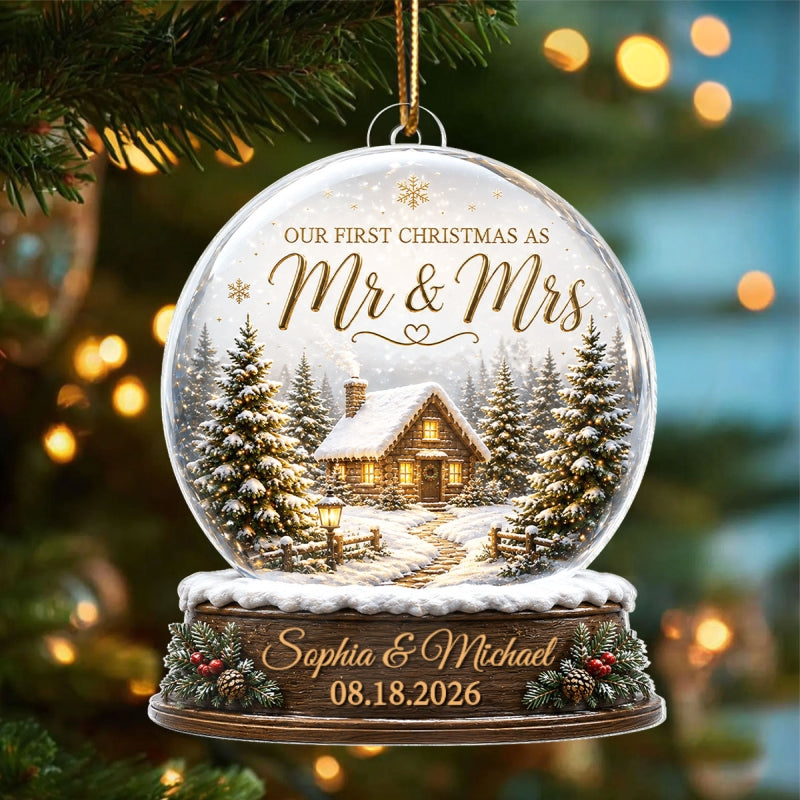 First Christmas Married - Personalized Acrylic Ornament - Custom Mr and Mrs Keepsake, Winter Cabin Ornament, Newlywed Gift