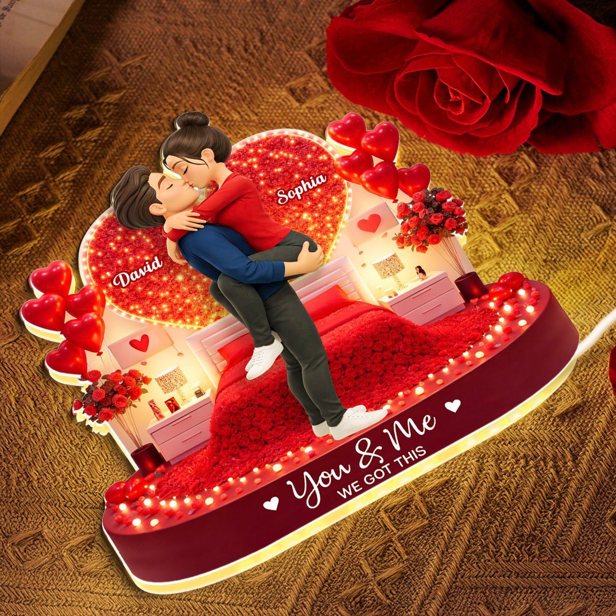 Romantic Room Couple Kissing - Personalized Light Box - Heartfelt Gift for Her, for Him