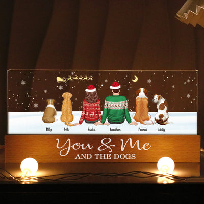 You Me And The Dogs Cats Sitting In Snow Personalized Acrylic Block LED Night Light, Christmas Decoration