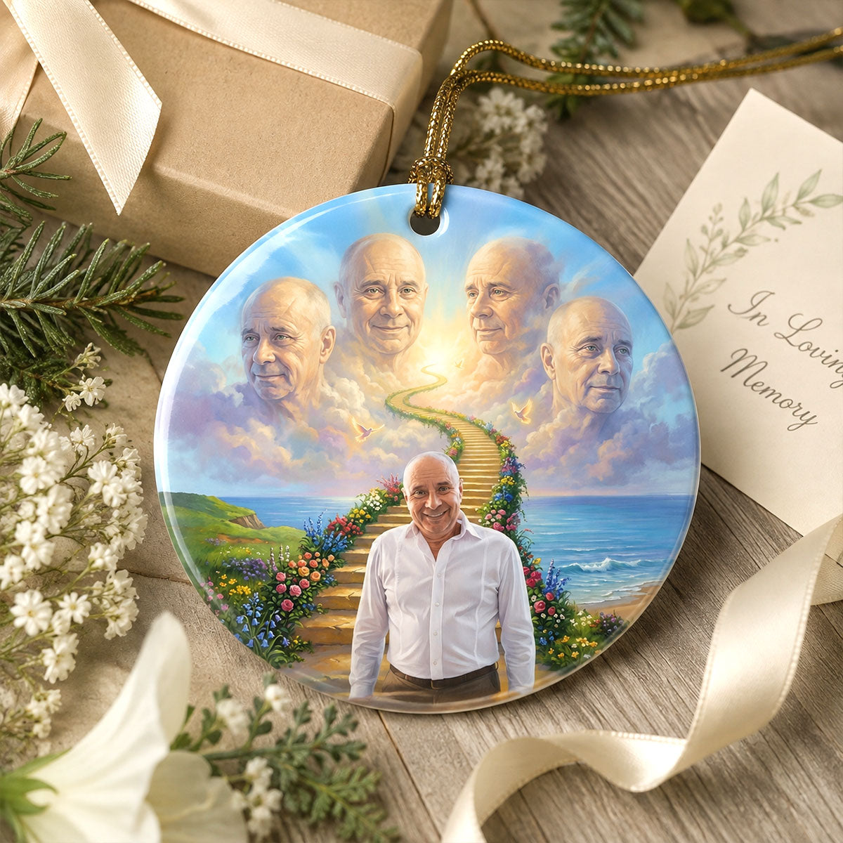 Stairway To Heaven Memorial - Personalized Ceramic Ornament - Memorial Gift, Sympathy Gift, Christmas Keepsake